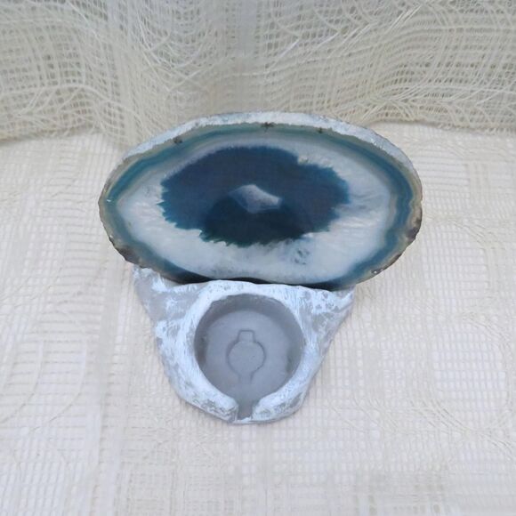 Vintage Tea Light Holder with Blue Agate Geode & Pewter Eagle Americana Souvenir - Picture 3 of 7